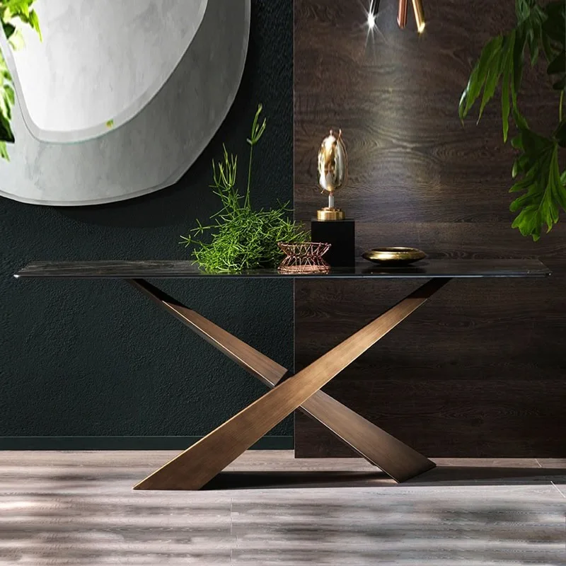 Italian light luxury rock slab entrance table Nordic modern black entrance table decorated against the wall Entrance view table