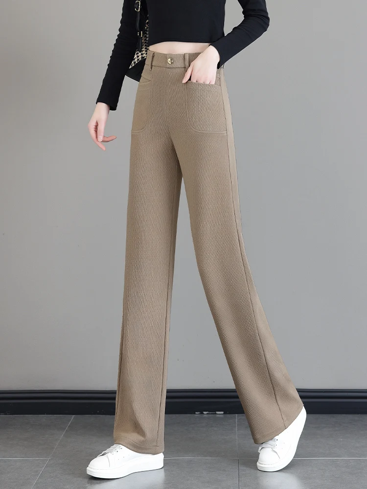 

Женские широкие брюки Slim Fit с высокой талией, свободные, прямые, повседневные, из полиэстера, для весны и осени