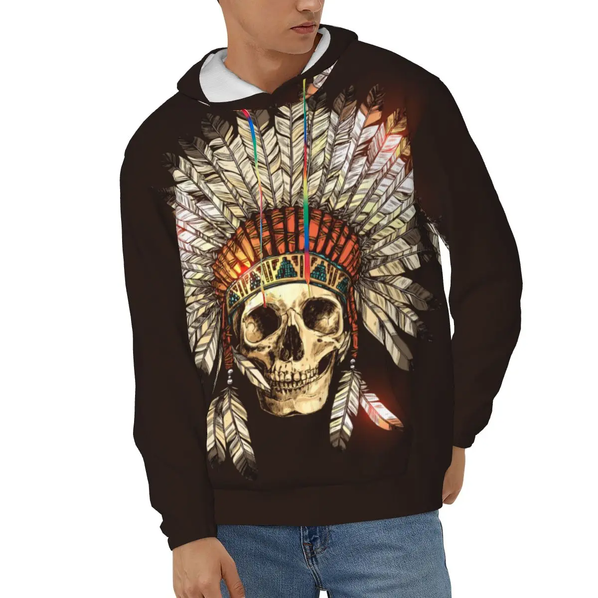 

Headdress With Human Skull Men's Hoodies Autumn Winter Hooded Sweatshirt Hoodie Hip Hop Pullover Hoody