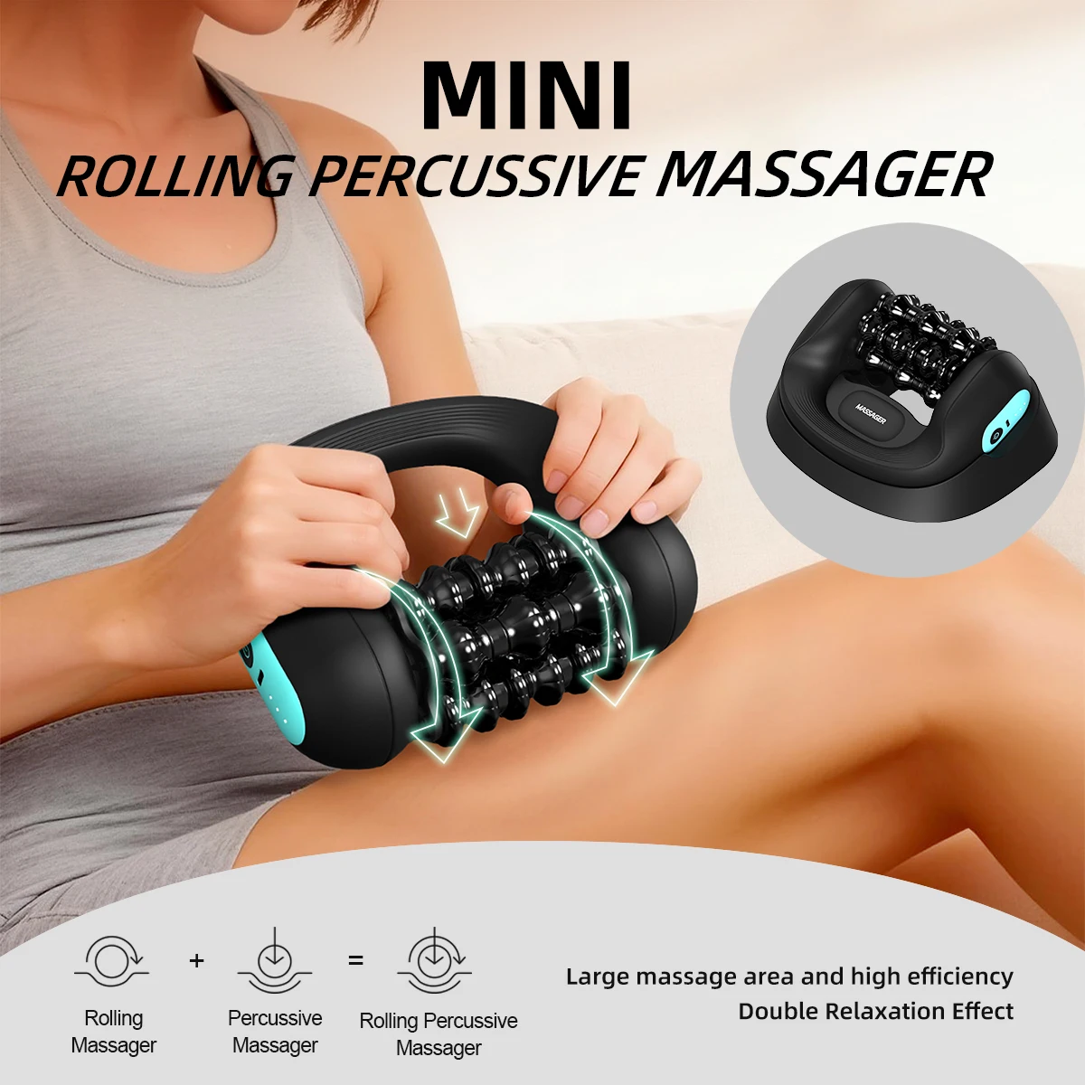 Portable Handheld Roller Full-body Muscle Relax Mini Percussion Massager with 3 Gears Speed Adjustment with Support Base