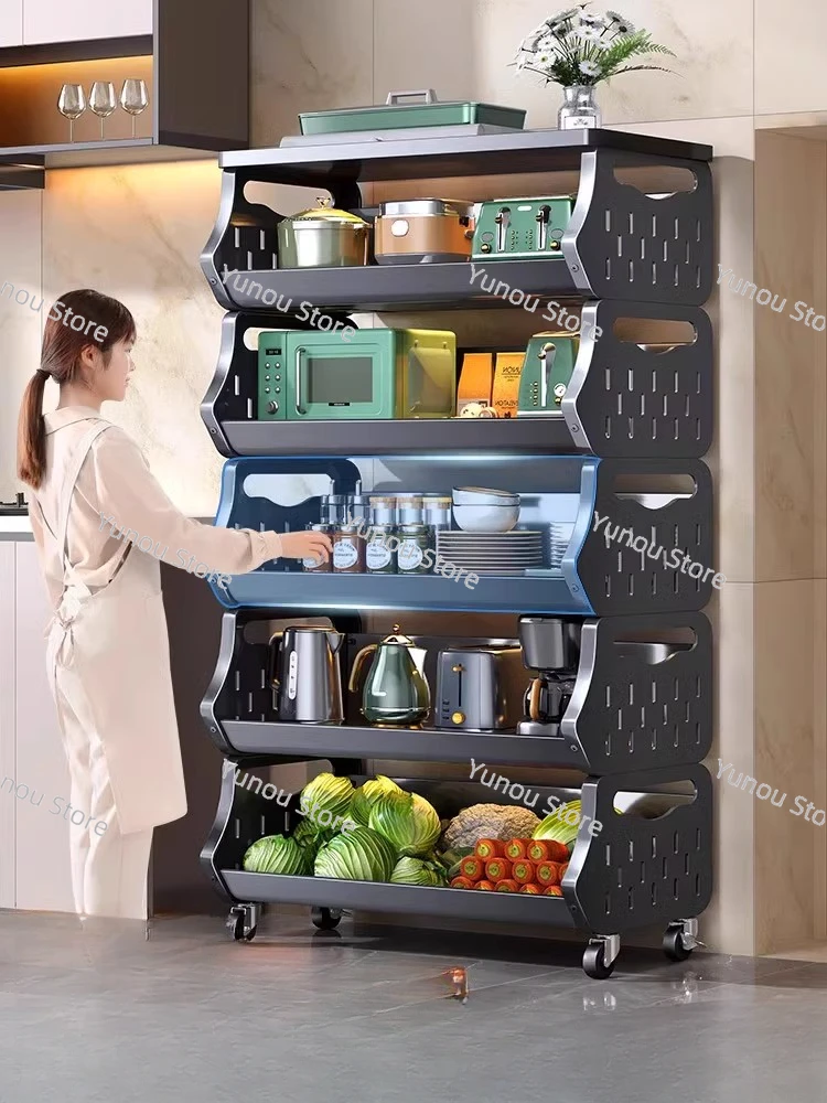 

Multi-layer Kitchen Storage Rack, Floor Standing, Microwave Oven Pot Rack, Bowl and Dish Seasoning, Multifunctional Fruit