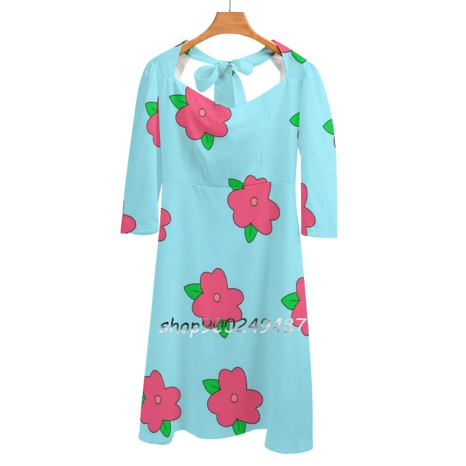 Fat Shirt Square Neck Dress Sweet Summer Dress Women Elegant Halter Print Dress Fat Homero Cartoon Nuclear Power Plant Flowers