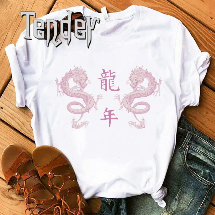 Dragon Printing Oversized T Shirts Summer Women Clothing Chinese New Year 2024 Short Sleeves Tshirt Casual Loose Female Tshirt