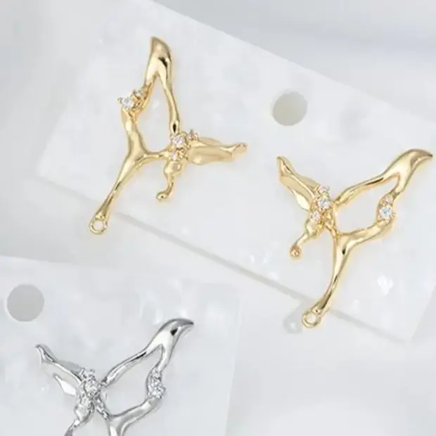 14K الذهب مطعمة الزركون غير النظامية فراشة حزام أقراط أذن منسدلة 925 الفضة إبرة DIY بها بنفسك اليدوية الأذن مجوهرات المواد E400