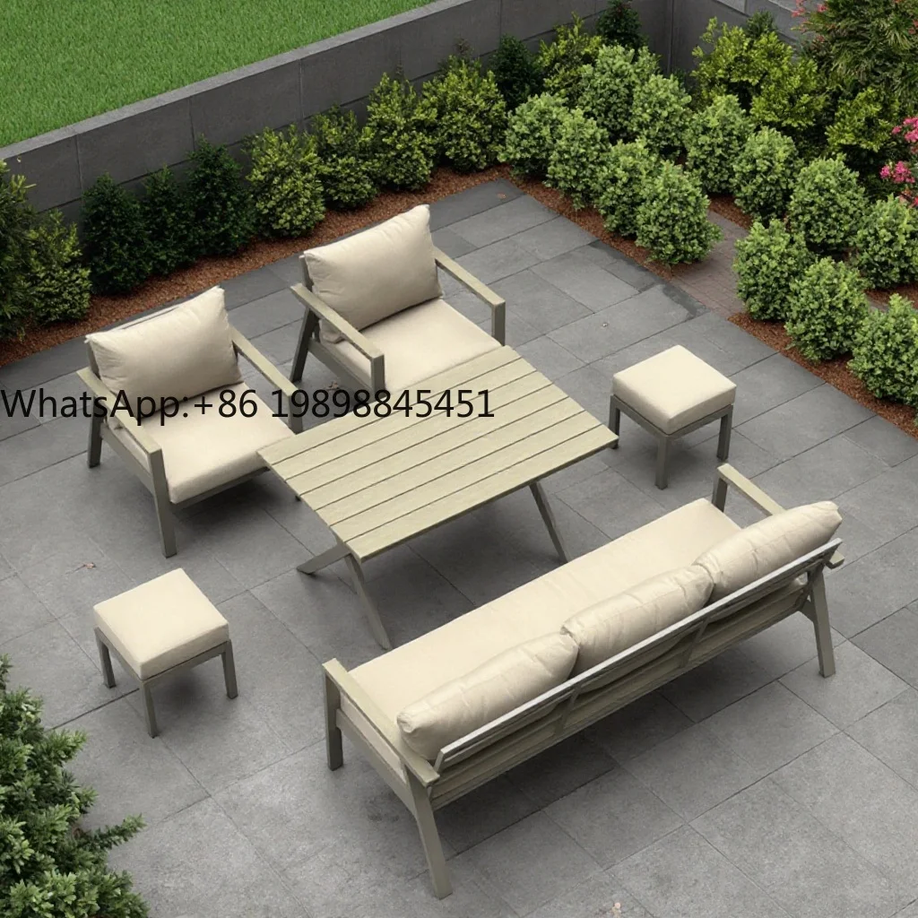 

Modern Aluminum Outdoor Furniture Set Garden Area External Armrest Sofa Dining Table Terrace Balcony Backyard Seating Group