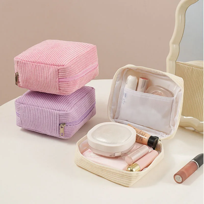 

Mini Makeup Pouch for Lipstick Cards Coins Sanitary Napkins Storage Case Bags Women's Corduroy Travel Cosmetic Organizer Bag