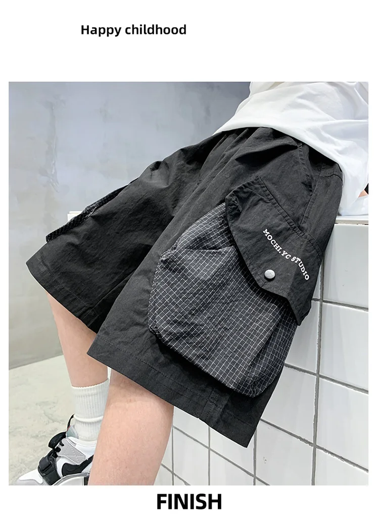 Kurze, stylische Sommer-Cargo-Shorts aus Baumwolle für Kinder und Jungen im Teenageralter, mit großer Seitentasche, neue lässige kurze Cargo-Hosen, 5-14 Jahre – Detail 9