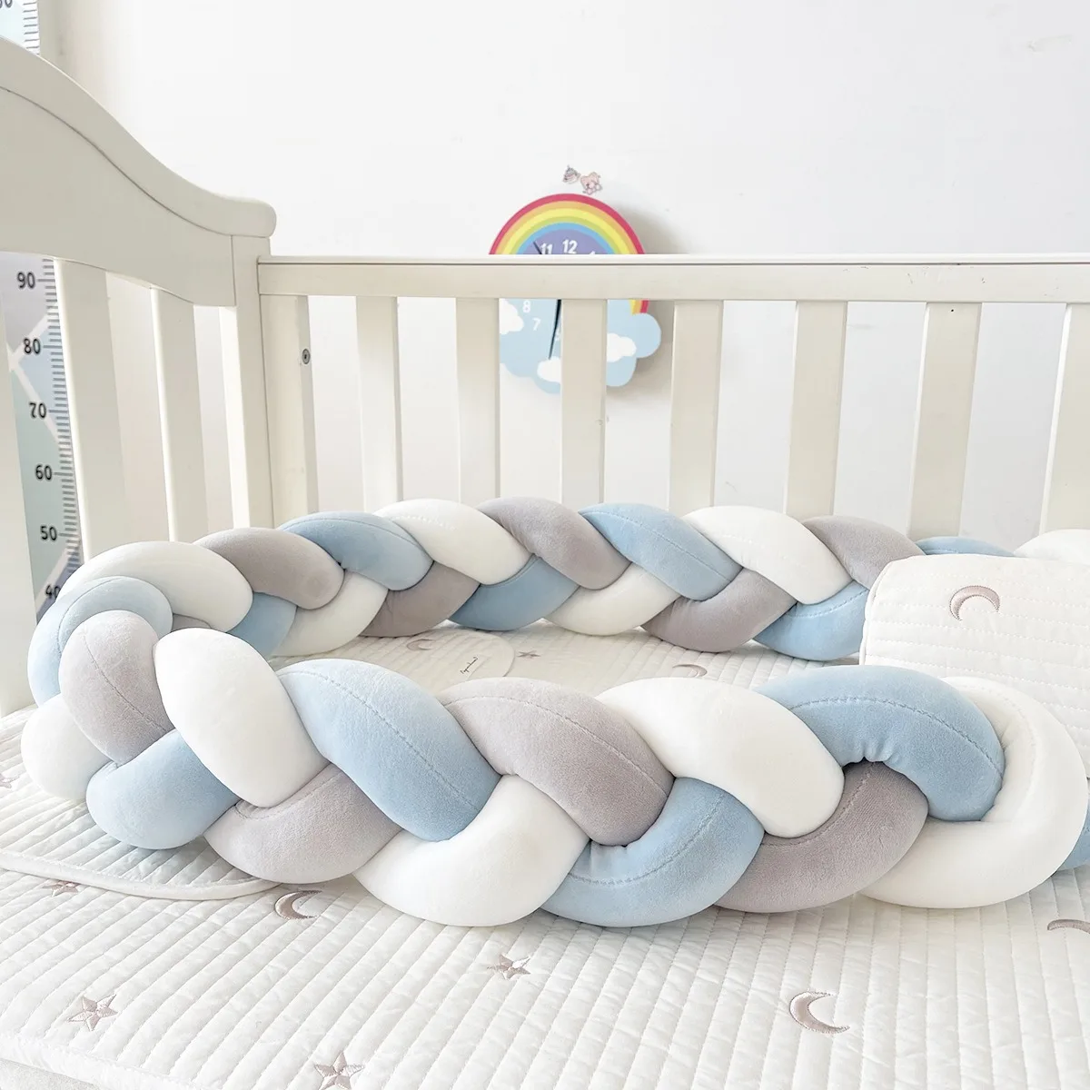 Bumper tempat tidur bayi, 3 bantal kepang simpul Bumper tempat tidur bayi pelindung tempat tidur bayi ruang dekorasi