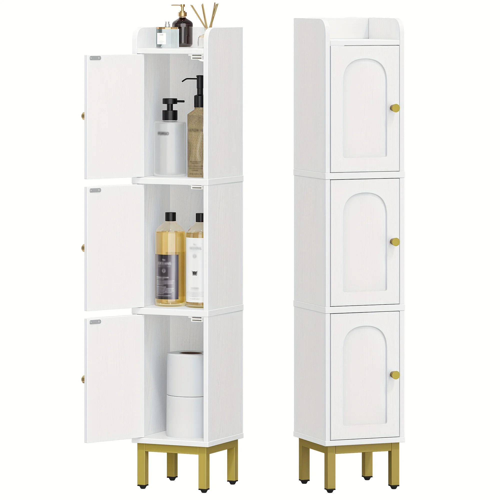 

Slim Bathroom Storage Cabinet, 3-Tiers Narrow Bathroom Organizers And Storage with 3 Doors, 4 Adjustable Feet, Laundry Room Organization for Small Space, Kitchen, Living Room, Black/White