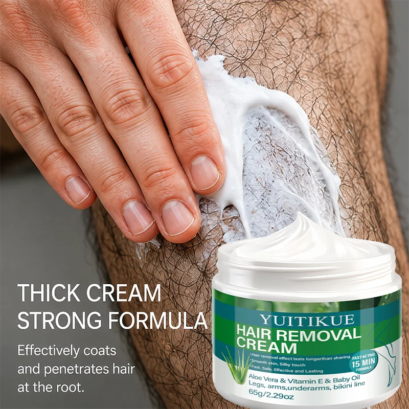 YUITIKUE Crema Depilatoria 65g - Crema Espesa de Fórmula Potente, Penetra en la Raíz, con Aloe Vera, Vitamina E y Aceite de Bebé para Todo el Cuerpo