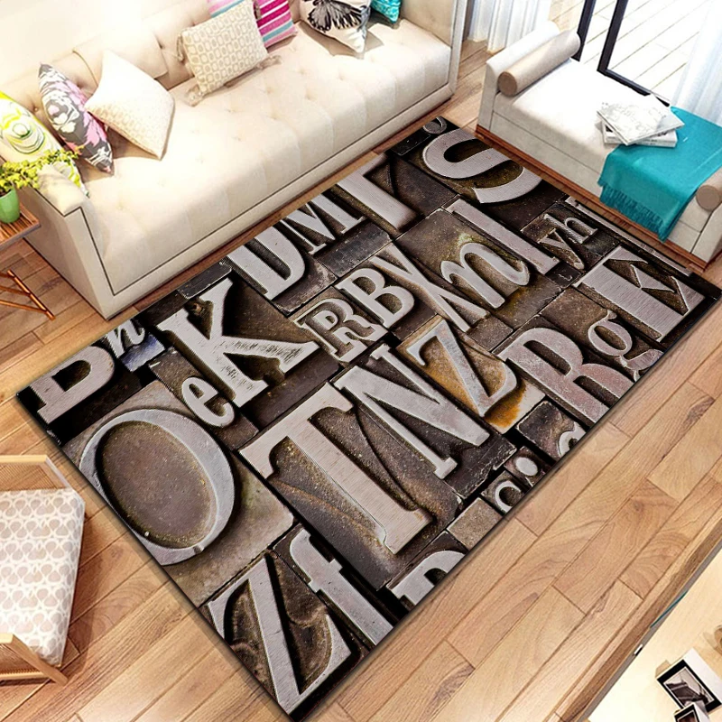 15 SIZE Letter Number Retro Nostalgia Area Rug,Carpet Rug for Living Room Bedroom Sofa Doormat,Kids Play Crawling Non-slip