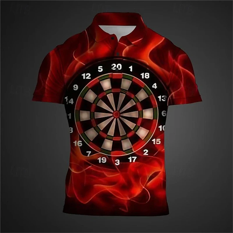 Darts Men\'s Subcultural 3D Print Polo Shirt Party Street Vacation Casual Short Sleeve Turndown Polo Shirts Clothing Button Tops