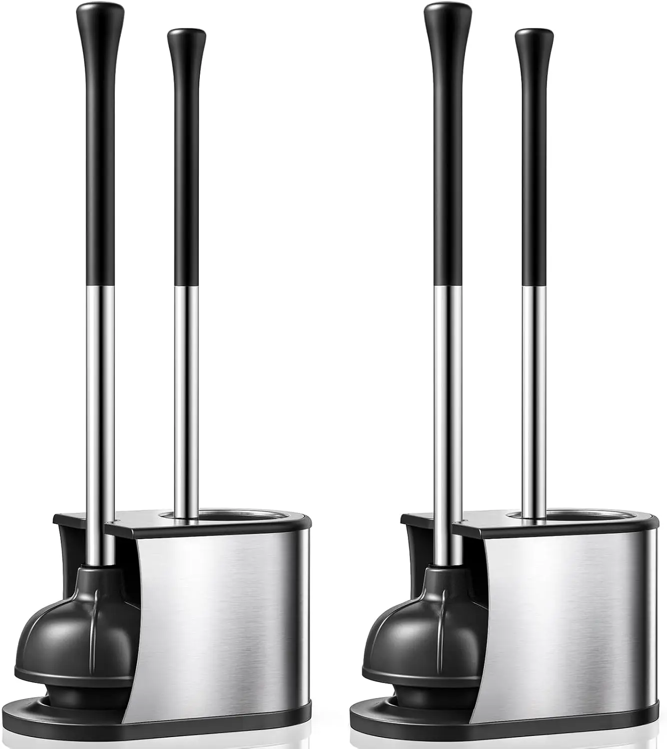 

Toilet Plunger and Brush Set: 2 Pack 2 in 1 Stainless Steel Rustproof Combo with Curved Bristles - Heavy Duty Toilet Unc