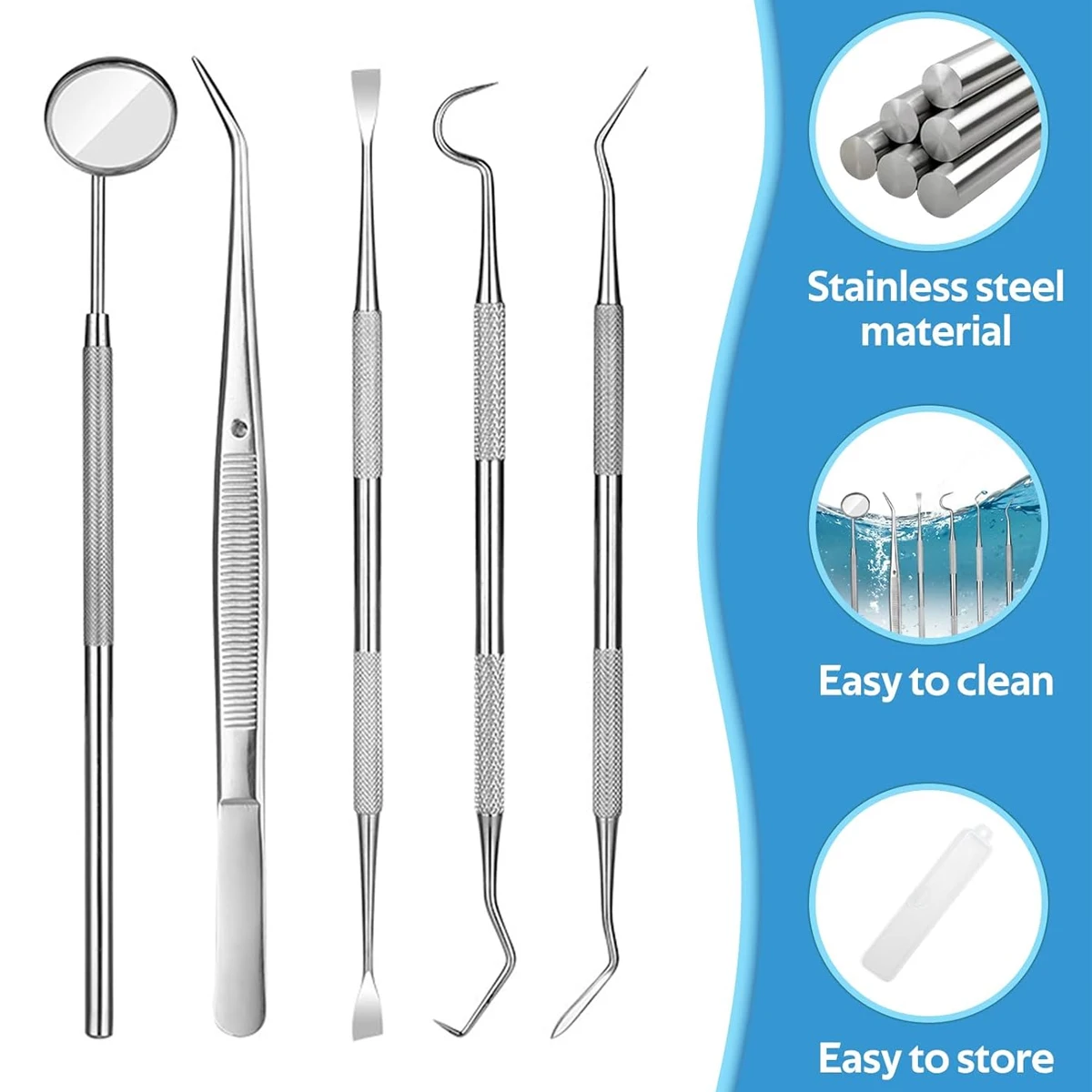 

3/4/5PCS Dental Tools Teeth Cleaning Tools Including Dental Mirror Plaque Tartar Remover Pick Scaler Tweezers