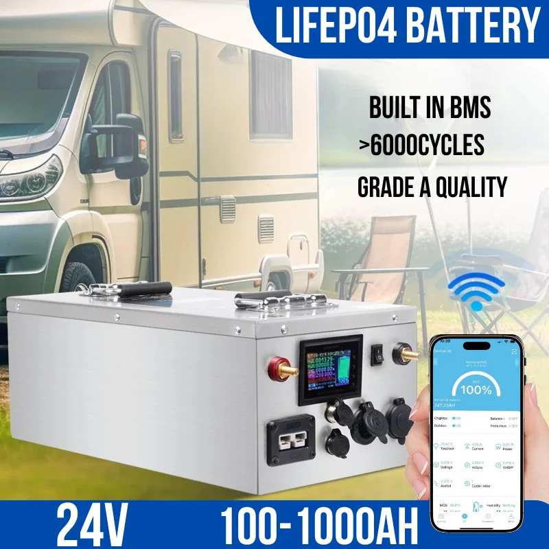 

EB Batterie Lifepo4 24V, 100Ah, 200Ah, 300Ah, 500Ah, 800Ah, 1000Ah, pour l'Extérieur, le Camping, l'Éclairage de Secours Portabl