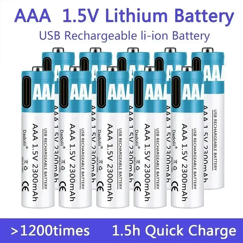 

Daweikala,AAA lithium polymer rechargeable battery, new 2300mAh battery, 1.5V, USB C-type fast charging