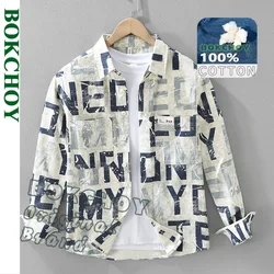 2025 Spring New Pure Cotton Casual Letter Printed Shirts for Men Clothing Fashion Streetwear Men Tops CM7571
