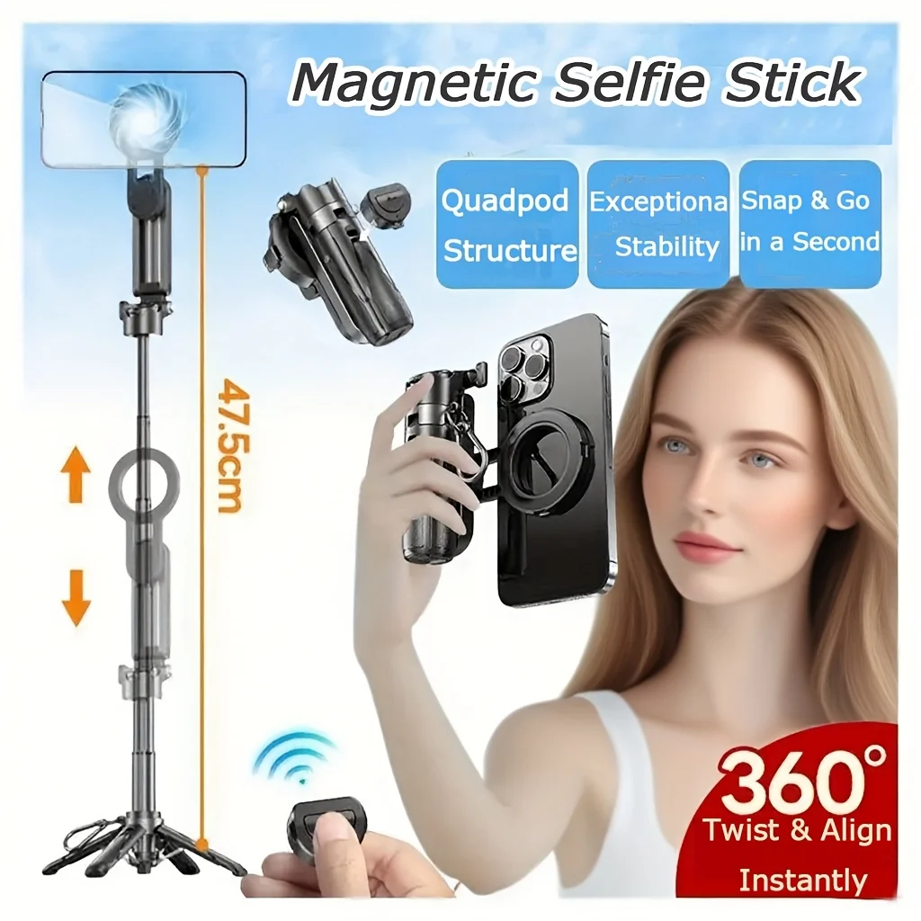 

Многофункциональная палка для селфи 4-в-1, портативный магнитный штатив, телескопическая палка для селфи, совместимая со всеми сотовыми телефонами