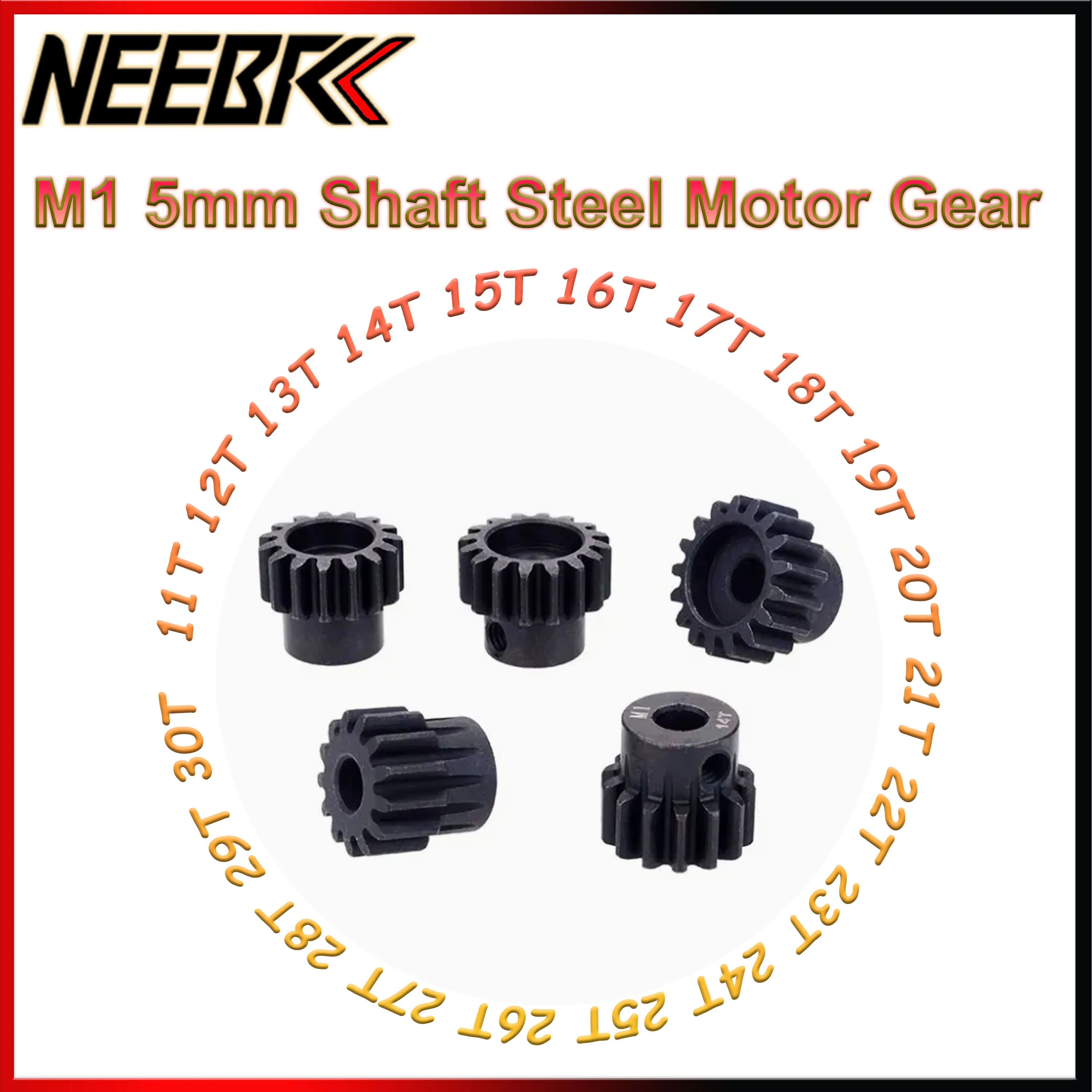 

M1 5mm Steel Motor Gear 11T 12t 13t 14t 16t 17t 18T 19T 20t 21t 22T 23T 24T 25T 26T 27T 28T 29T 30T Metal Pinion for 1/8 RC Car