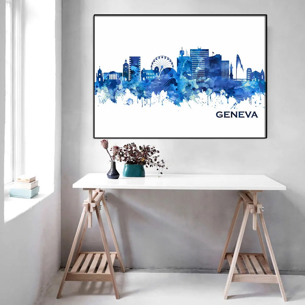 Geneva Switzerland Skyline Travel Canvas Painting Watercolor Art View Pictures Print And Poster For Room Cuadros Decoration Gift