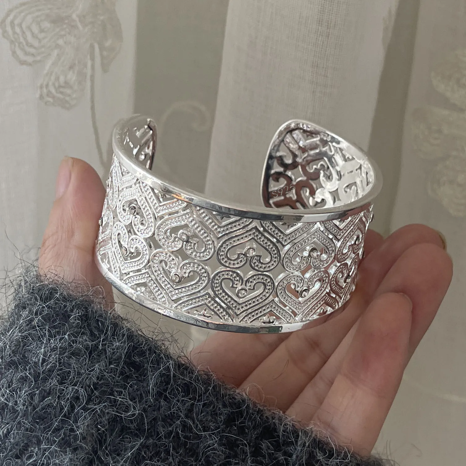 925 Sterling Silver Bracelets for Women Men String Accessories Trend Wide Heart Pendant Party Jewelry Gift