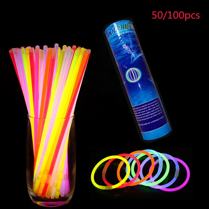 

50/100Pcs Glow Sticks Bracelets Necklace Neon Wedding Birthday Party Props Decor Colorful Fluorescence Light