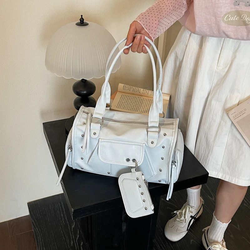 

Fashion Rivet Women Shoulder Bags PU Leather crossbody Motorcycle Bag Girl Retro Armpit Bag Lady Large Shopping Boston Handbags