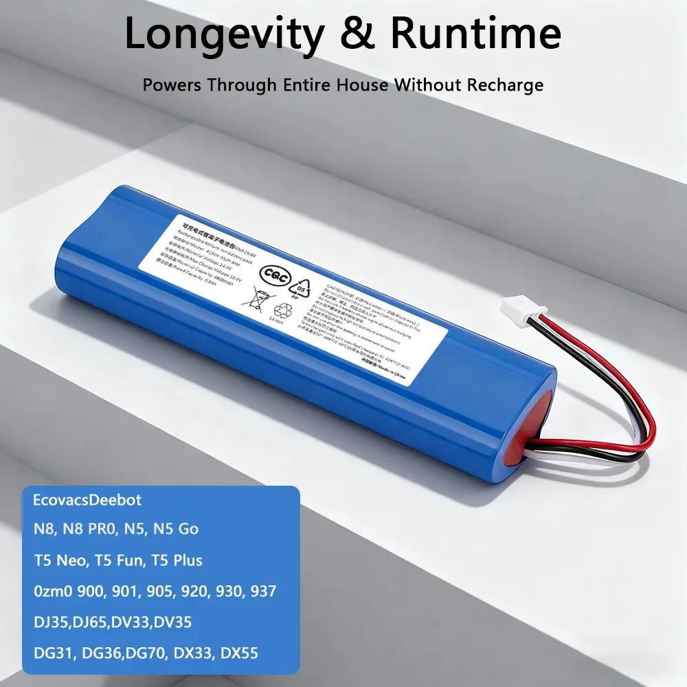 14.4V 5600mAh Li-ion Replacement Battery for Ecovacs Deebot Ozmo 900 901 905 920 930 937 N8 N8 Pro with BMS Protection