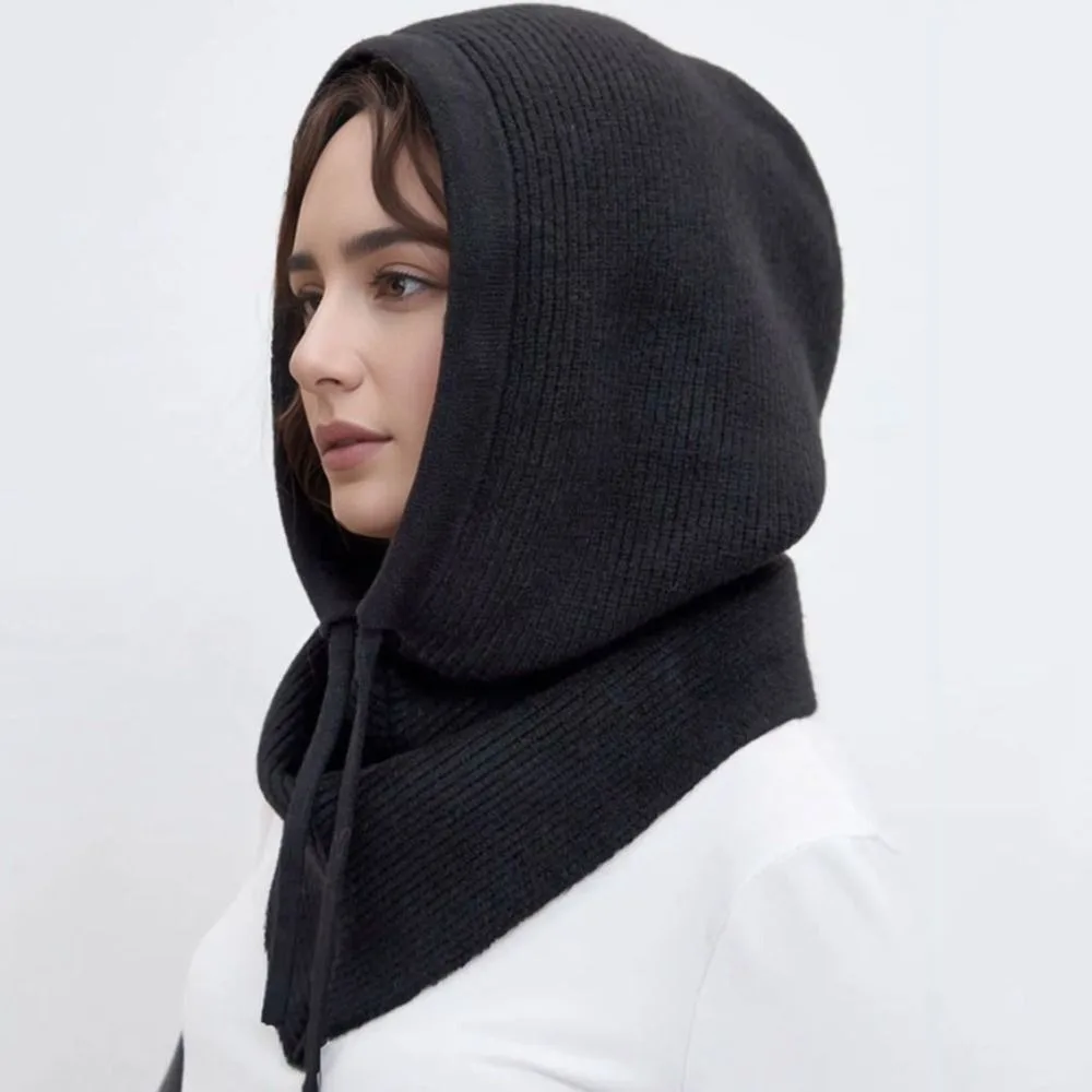 

Creative Solid Color Balaclava Hat Warm Thickened Ear Protection Hat Scarf Beanie Knitted Hooded Cap Winter/Autumn