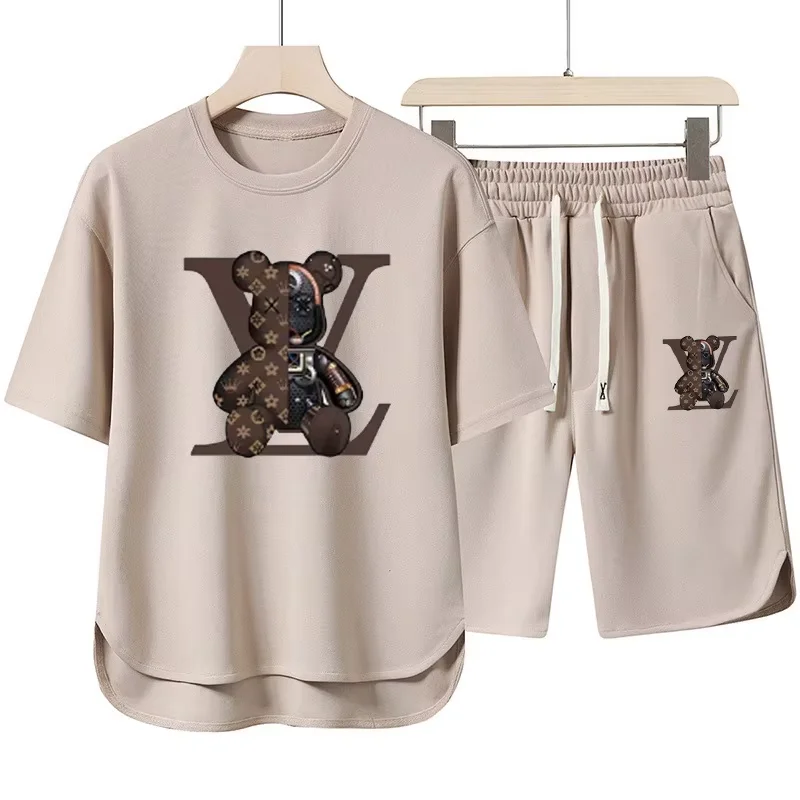 

Men's new style casual short-sleeved loose-fitting T-shirt + jogging shorts - 2-piece summer loose fitness sports outfit