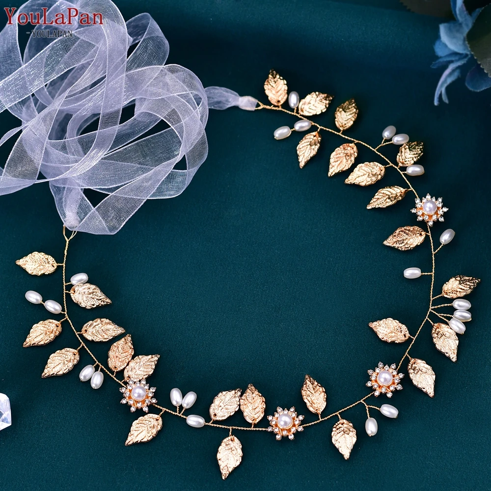 YouLaPan Leaf Pearl Woman Bridal Headpiece Wedding Hair Accessories Bridesmaid Headdress Girl Bride Headwear with Organza HP110