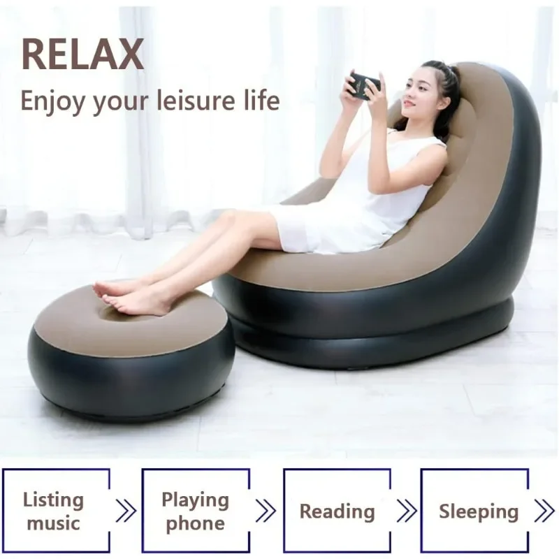 Adult Inflatable Lounge Chair Flocked Air Cushion Game Sofa Bedroom Indoor Outdoor Bedroom Lounge Table and Chairs Supplies