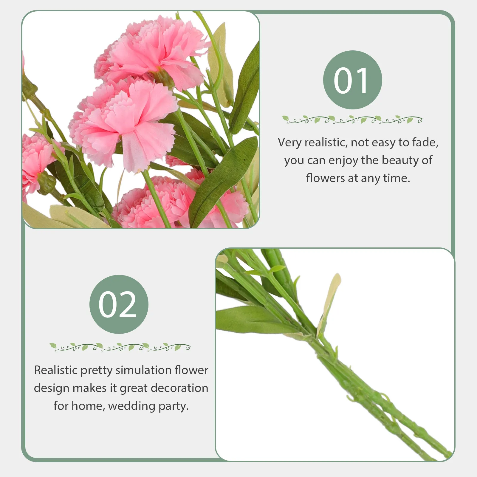 

2Pcs Artificial Carnations Flowers Lifelong Silk Decor for Home Garden Party Vase Fake Bouquet Floral Props Artificial Flowers