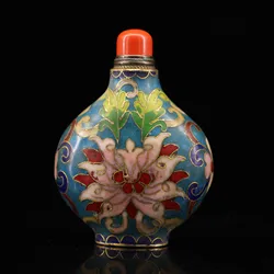 Antique copper gilded Cloisonne flower snuff bottle home decoration