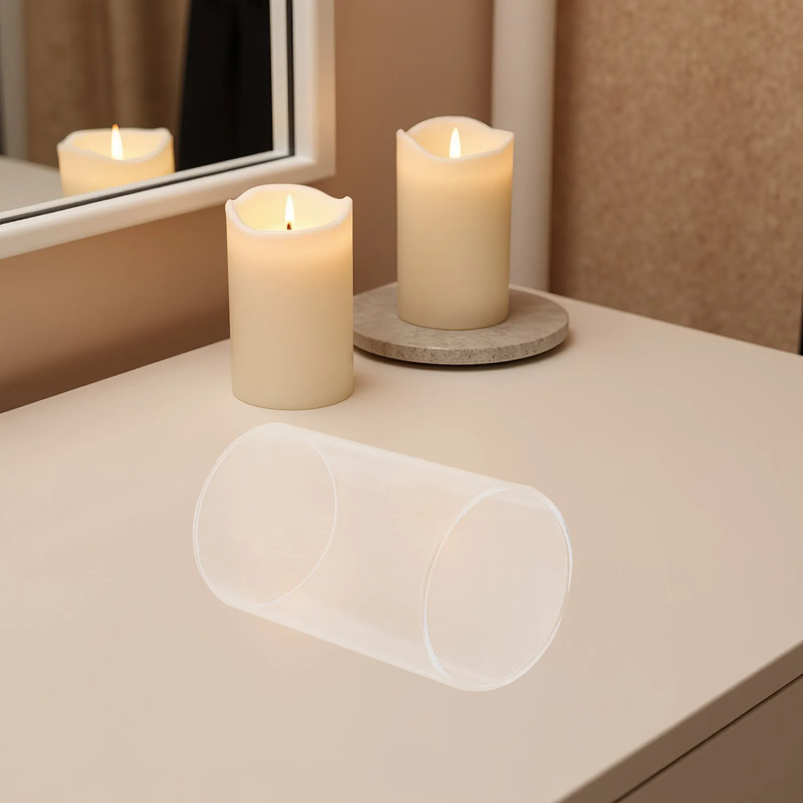 Exquisite Clear Glass Dome Cover Cylinder Shade for Pillar Candles Warm Ambience Holder Table Centerpiece