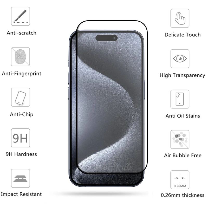 6-in-1 For iPhone 15 Pro Max Glass For iPhone 15 Pro Full Cover 9H Screen Protector For iphone 11 12 13 14 15 Plus Pro Max Glass