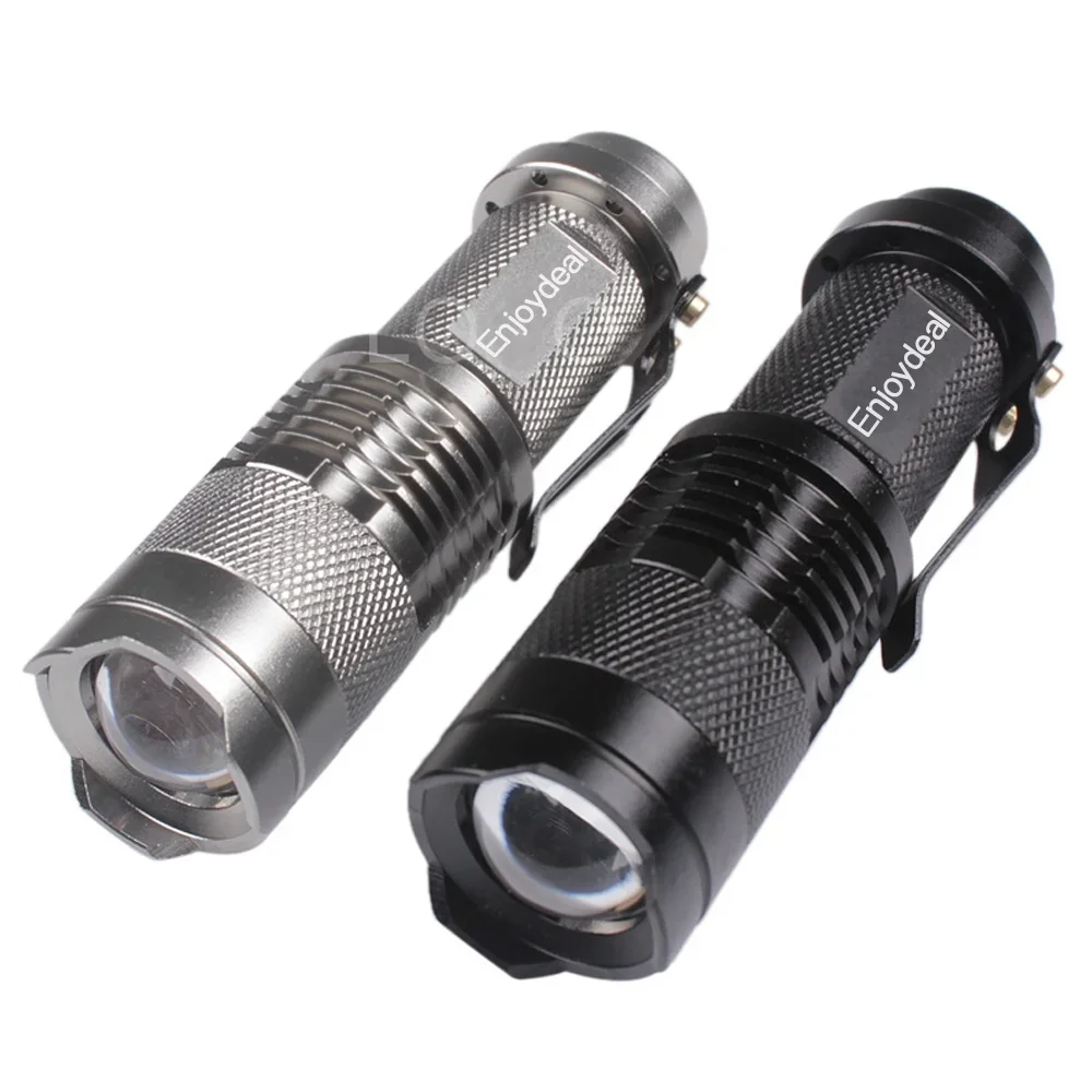 Mini Adjustable Zoom LED Flashlight 2000 Lumens Bright LED Focus Flashlight Torch Lamp Light AA/14500 Battery black / sliver