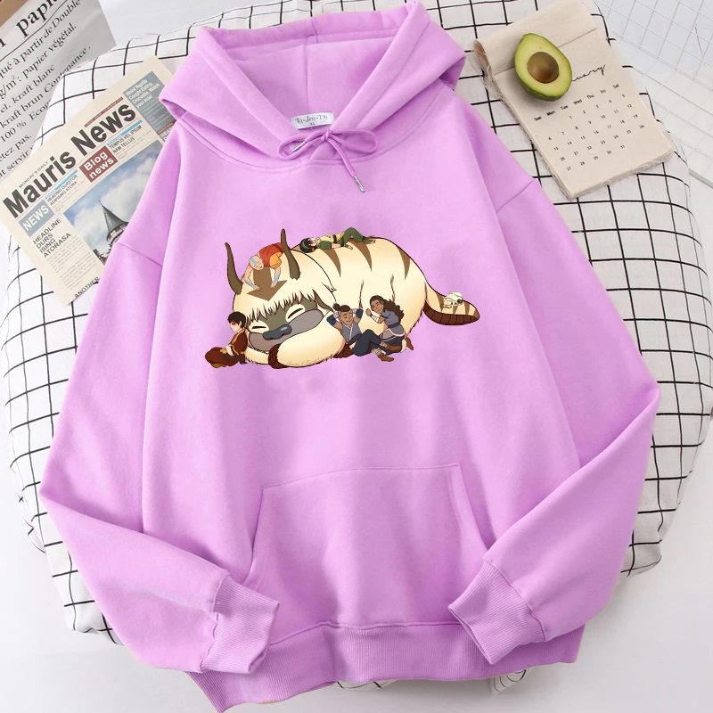 아바타 The Last Airbender Aang Appa Kawaii Cartoon Women Hoodies 하라주쿠 유니섹스 스트리트웨어, 오버사이즈 여성 루즈핏 스웨터