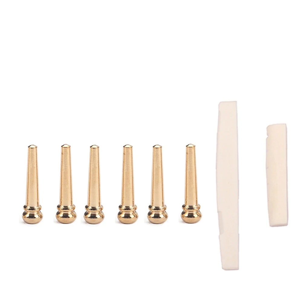 

Brass Guitar Bridge Pins Bovine Bone Saddle Nut Set Acoustic Folk Guitar Parts Replacement Better Tone Resonance Delay Sound