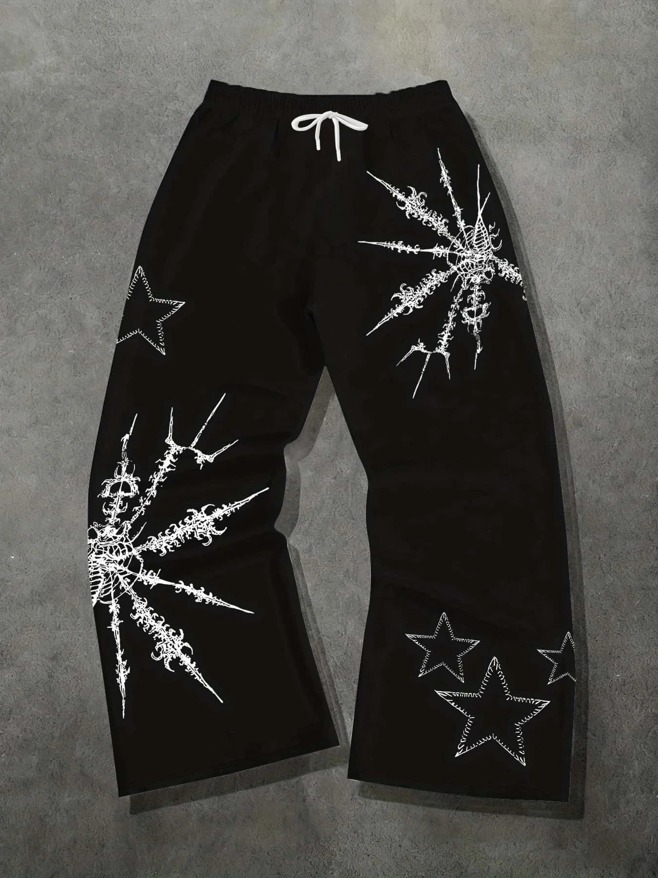 American Street Thorn Star Print Dark Style Trendy Brand Loose Straight Tube Unisex Slimming New Street Style Men's Pants