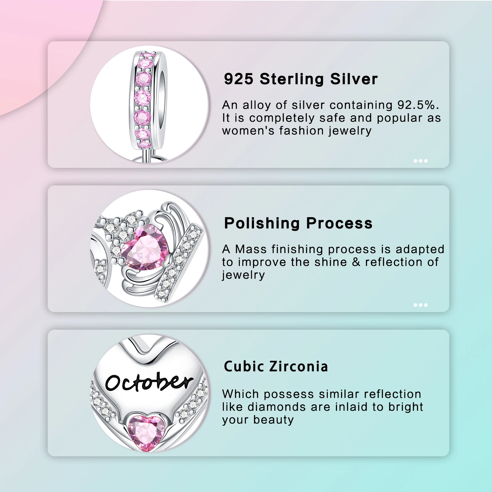 925 Sterling Silber October herzförmige Krone Anhänger Charme passen original Pandora Charms Armbänder Frauen DIY Schmuck Geschenk