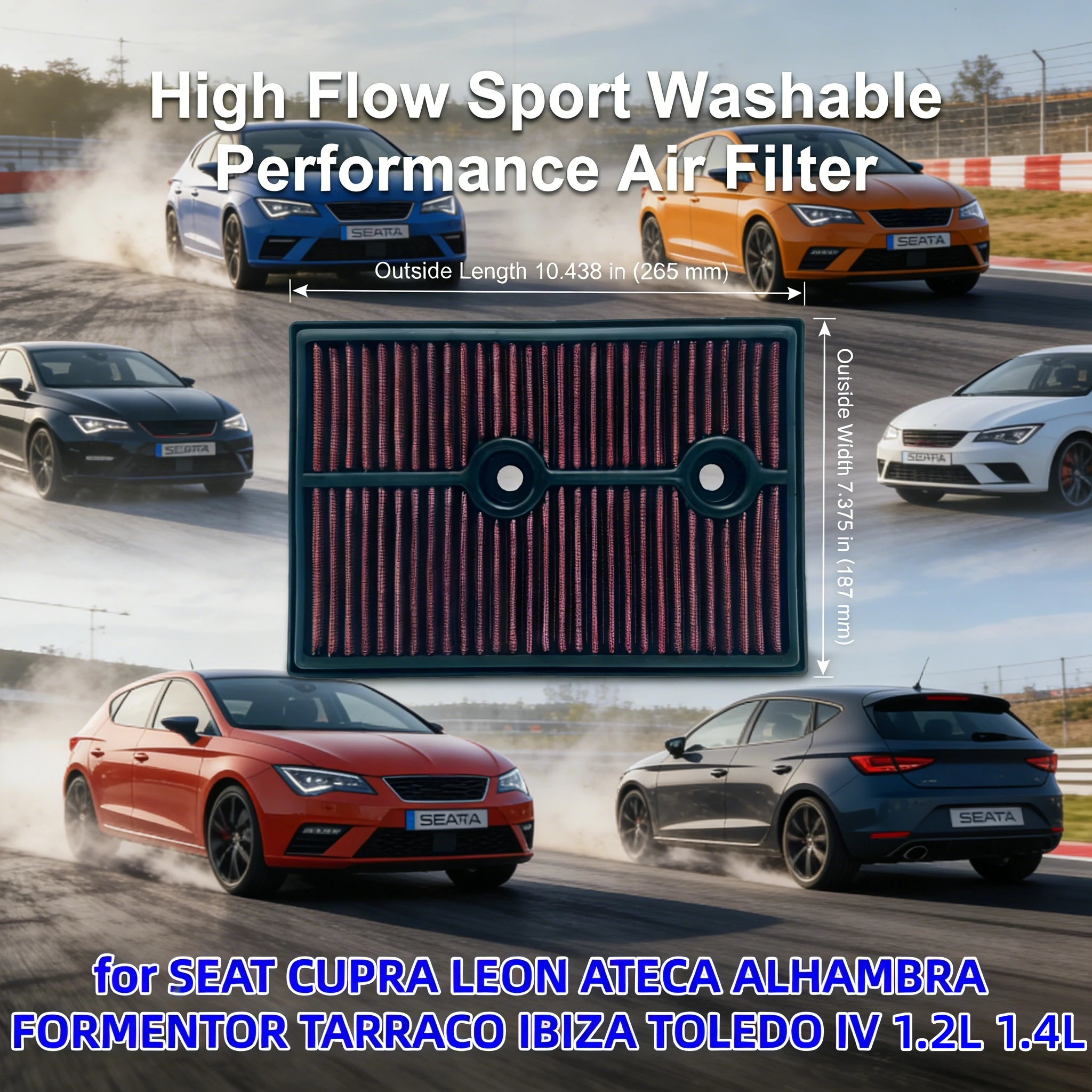 

High Flow Sport Washable for SEAT CUPRA LEON ATECA ALHAMBRA FORMENTOR TARRACO IBIZA TOLEDO IV Air Filter 1.2L 1.4L TSI 04E129620