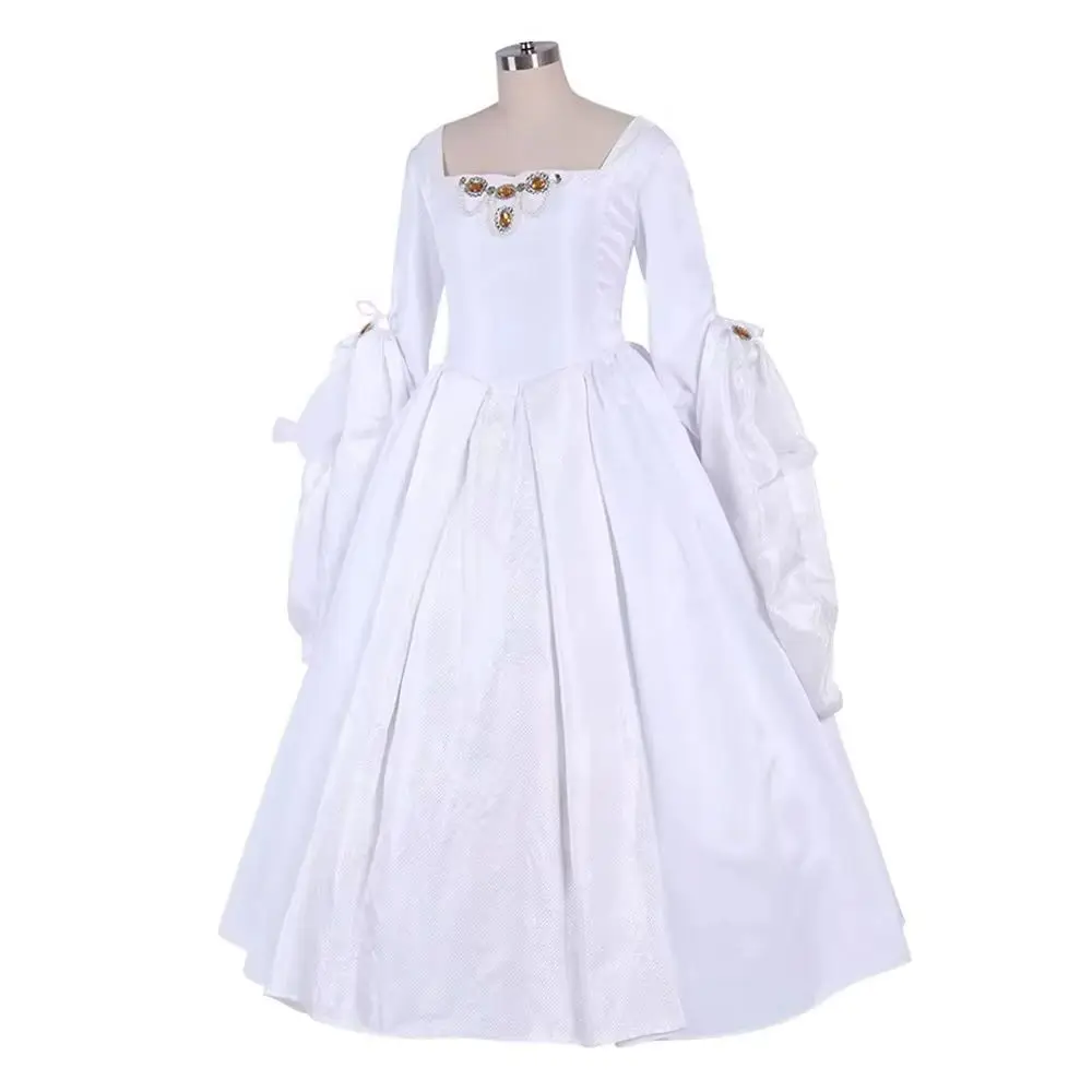 

18th Century Tudor Period Women's Long Sleeves Dress White Bustle Dress Renaissance French Fancy Ball Gown
