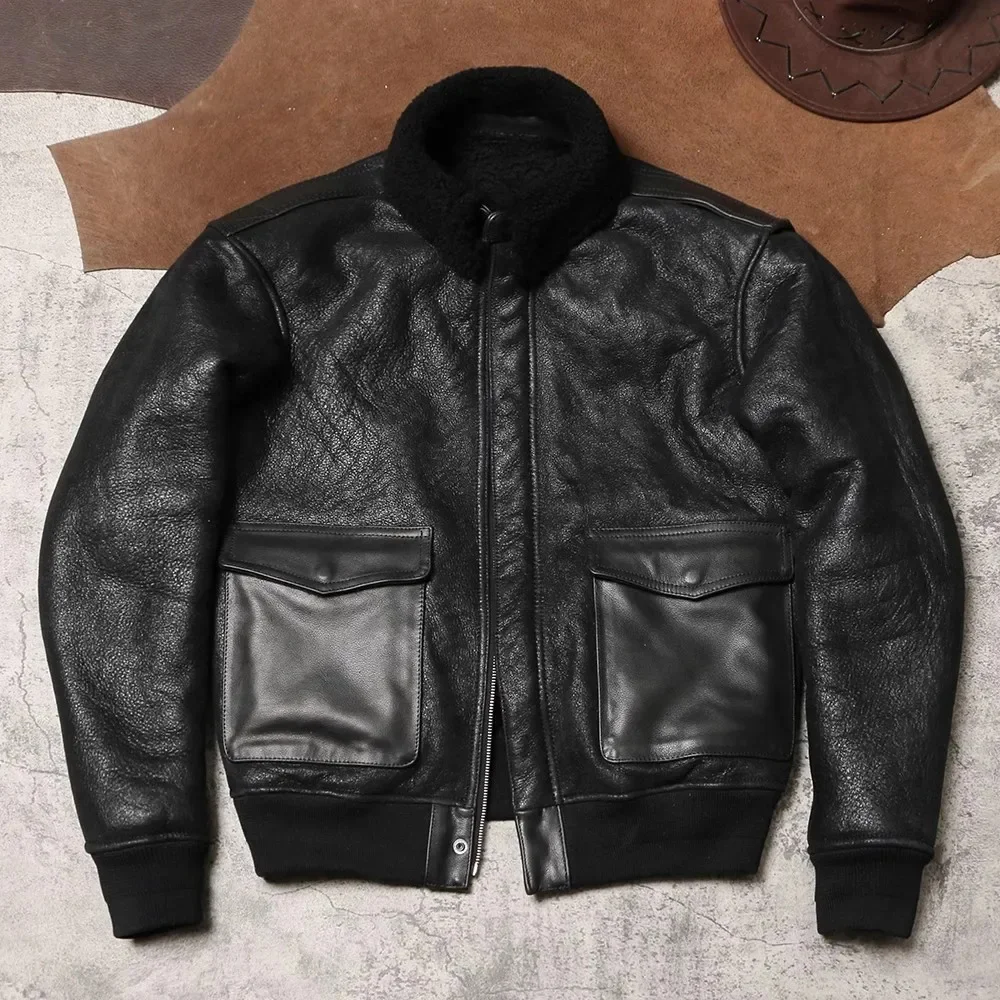 LNY SHop Top.American Vintage Bomber A2 genuine leather jacket.100% natural fur coat.Rider Winter Warm cloth.Euro size