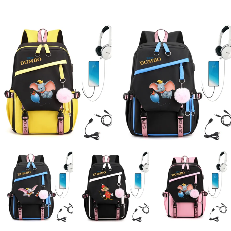 

Dumbo Compartment USB Charging Schoolbag Male and Female Student Laptop Backpack Large Capacity Cartoon School Bag Mochila