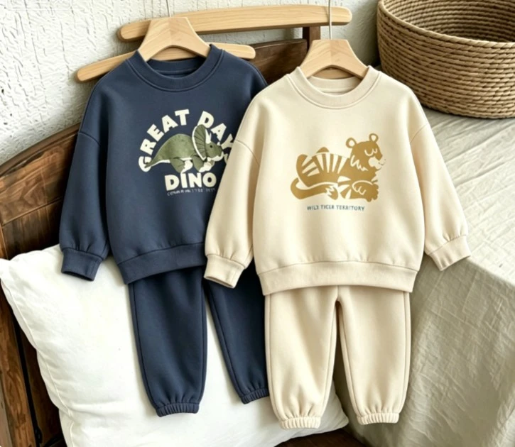 Girls Bow Print Sweatshirt Set Boys Dinosaur Tiger Clothing Two Piece Suit Long Sleeve Crewneck Pullover And Fit Pants Child Set