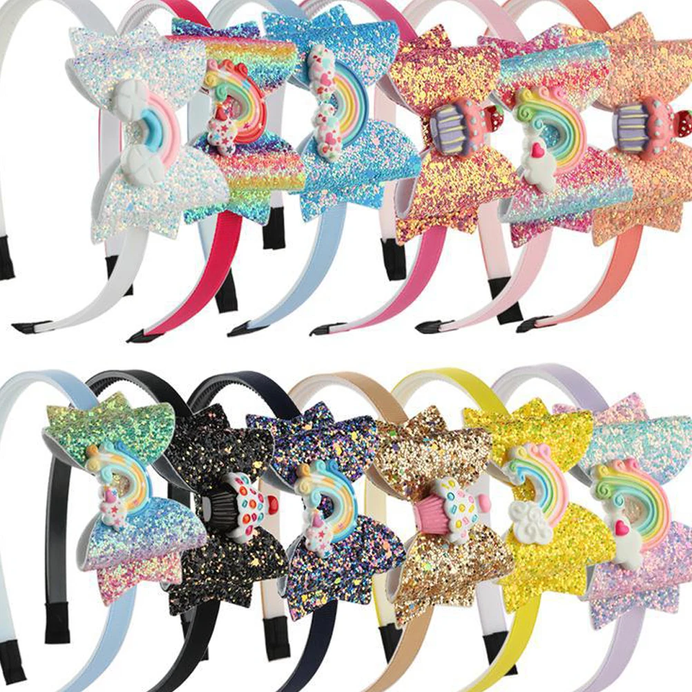 

3pcs Hair Bow Headband Gradient Headdress Sequins Bonnet Decorative Headwrap for Girls Lightweight Rainbow Photo Props Cosplay