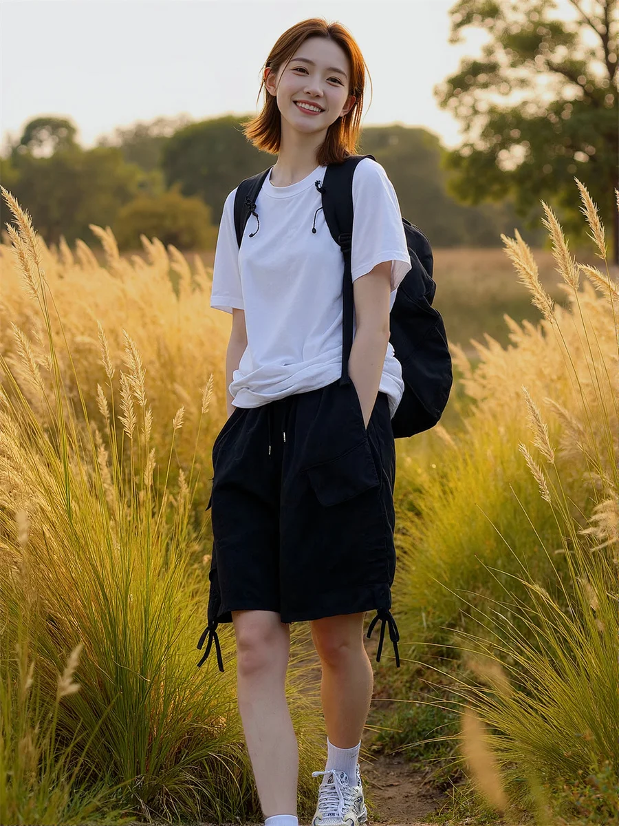 Pantaloncini multitasche a gamba larga Donna Office Lady Elegante A-Line Bottoni classici Vita alta Moda Chic Streetwear Preppy Dimagrante