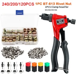 240/120/100PCS M3 M4 M5 M6 Stainless Steel Flat Head Rivet Nut Set Insert Reveting Rivet Nut with 1PC BT-613 Crimp Plier
