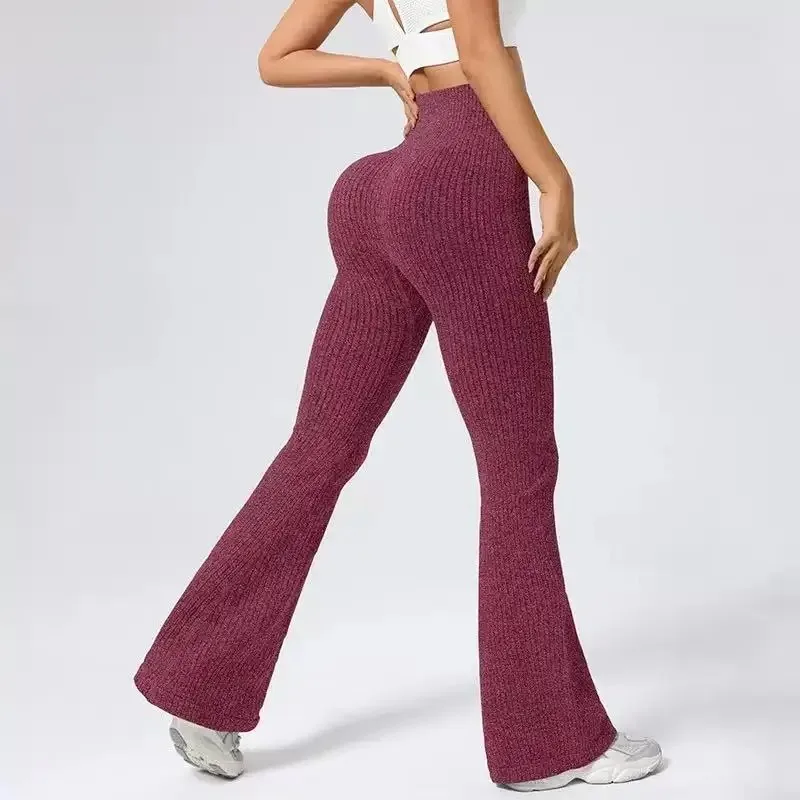 Nieuwe Micro Bell-bottoms Dames Naadloze Slanke Legging Effen Geribbelde Gebreide Legging Hoge Taille Hoge Elastische Yoga Fitness Broek